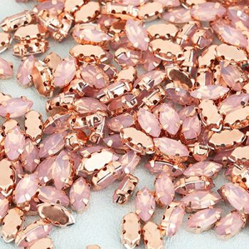 RESEN 5x10/7X15mm Horse Eye Sew On Stone Rose Gold Claw Pink Opal Stone Sewing Navette Marquise Shape for DIY