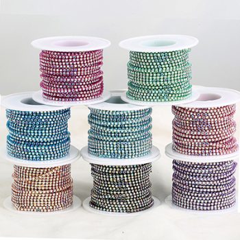 RESEN SS6(2mm) 10yards Colorful Base Crystal AB Rhinestone Cup Chain Sew On Glass Clear Crystal Cup Chain