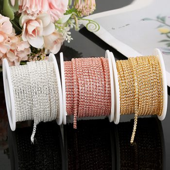 RESEN 2mmTop AAAA Zircon Crystal Rhinestone Cup Chain Gold/Sliver for Nail Art Glass Beaded Trim Chain