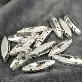 RESEN 6x24/9x35mm 30pcs Sew On Navette Rhinestone Glass Horse Eye Stone with Sliver Claw Settings