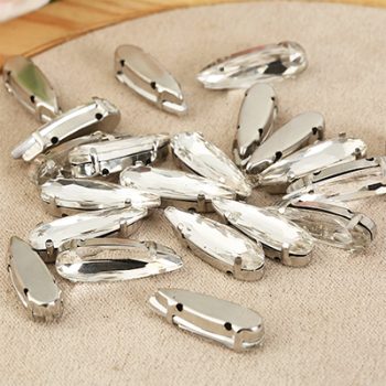 RESEN 6X20mm 50pcs/bag Sharp Teardrop Sew On Crystal Rhinestone Dark Sliver Base Claw Glass Sewing Stone For DIY Craft