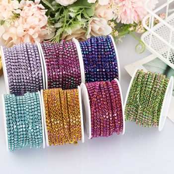 RESEN SS6/SS12 Magic Flame Color Rhinestone Trim Cup Chain Colourful Base Sew On Crystal Trimming Chain