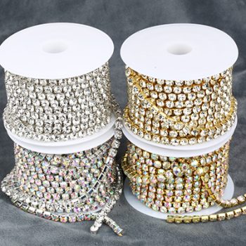 RESEN SS24/SS28/SS38 Big Size AAAA Grade Sliver/Gold Crystal AB Rhinestone Cup Chain Trim Glass Dense Rhinestone Chain Sewing Trim
